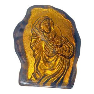 St. Joseph With Baby Jesus Etched 3D Bronze Look Glass Paperweight